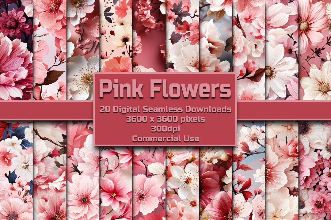 Pink Flowers Seamless Pattern Digital Download Tile Background Floral ...