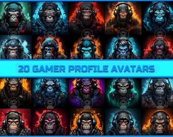 Epic Gorilla Gamer 20 Digital Download Gaming Profile Logos, High-Resolution Esports Avatars for Streamers Twitch YouTube TikTok Instagram