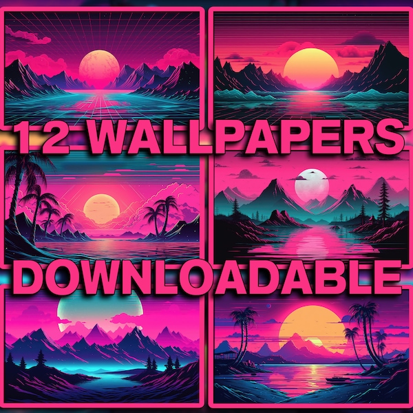 Retrowave Vaporwave Desktop Background 12 Digital Download Backgrounds Retrowave Backgrounds Retro Synthwave Wallpapers
