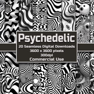 Trippy Schwarz & Weiß Nahtlose Muster Digital Download Kachel Hintergrund Psychedelische Tapete Kommerzielle Nutzung Textur Illusion Digitales Papier