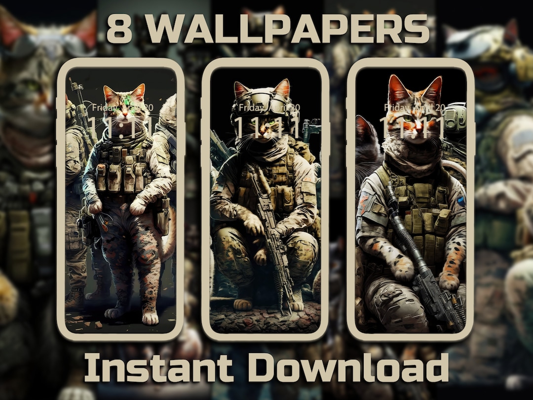Military Cats Phone Wallpaper 8 Digital Download Backgrounds iPhone Background Soldier Cats