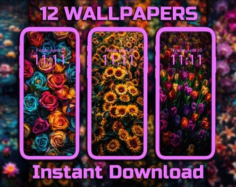 Vibrant Floral Phone Wallpaper 12 Digital Download Backgrounds Blossom iPhone Background Roses Android Background Sunflower Wallpaper