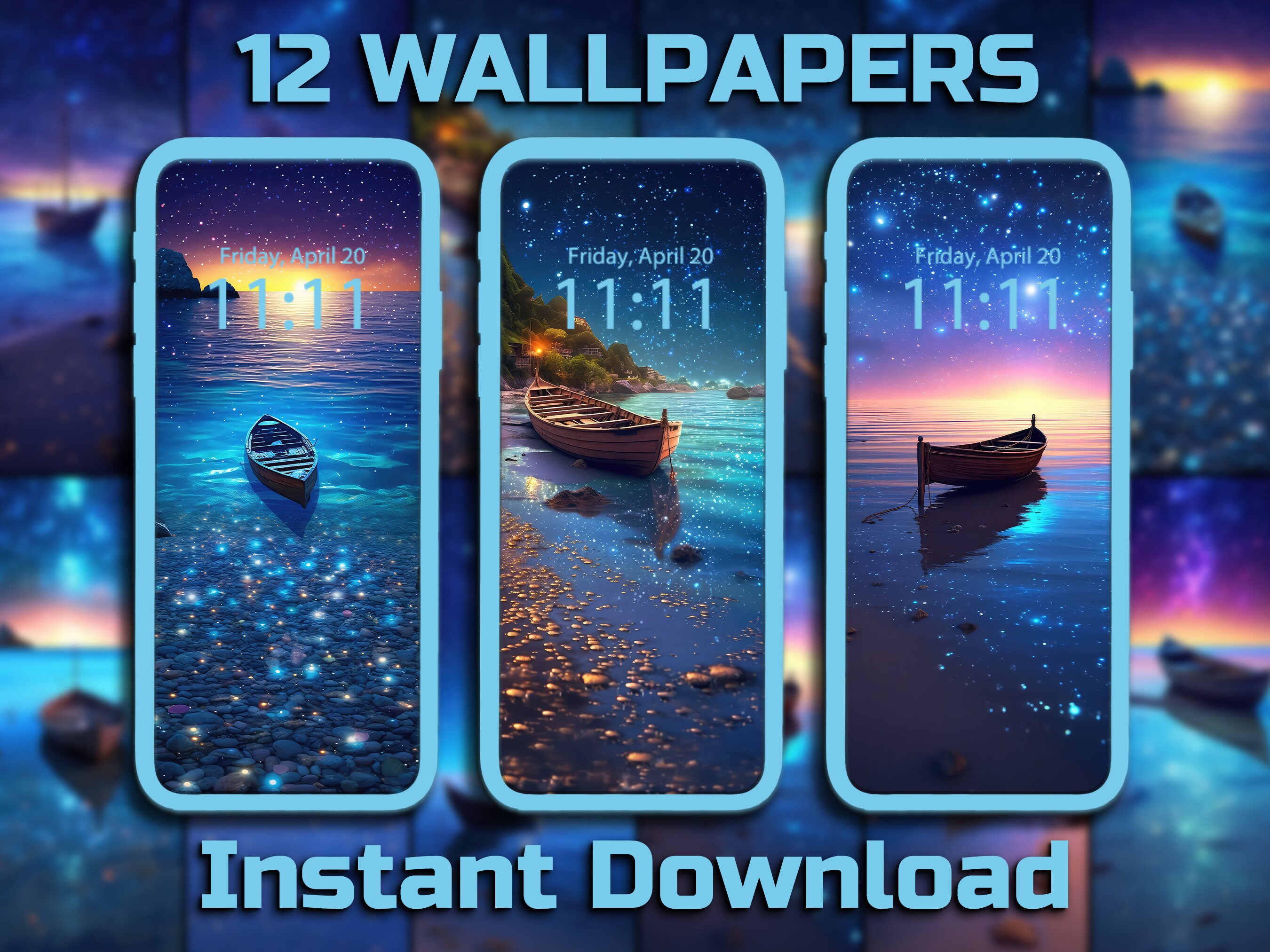 Enchanted Starlight Voyage Phone Wallpaper 12 Digital Download Backgrounds Starry Ocean iPhone Background Seascape Android Background