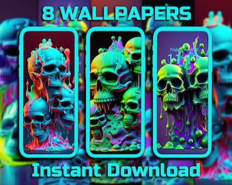Trippy Skull Phone Wallpaper 8 Digital Download Backgrounds iPhone Background Skull Android Backgrounds Psychedelic Neon Skull Wallpapers
