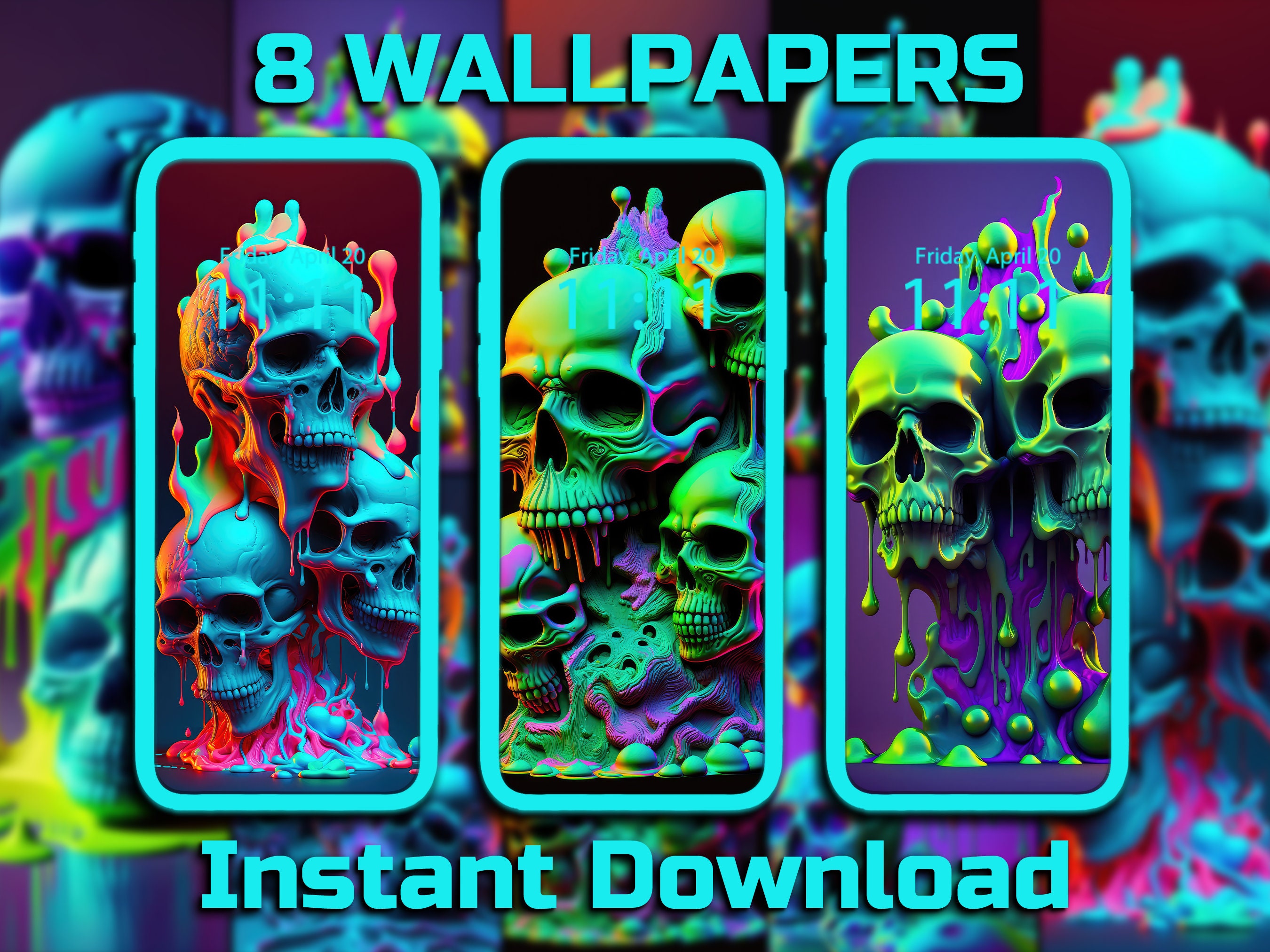 Trippy Skull Phone Wallpaper 8 Digital Download Backgrounds iPhone ...