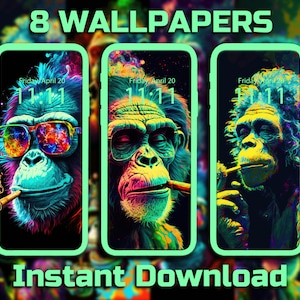 Psychedelic Monkey Phone Wallpaper Digital Download Backgrounds Trippy iPhone Background Stoned Monkey Android Background Hippie Wallpapers image 1