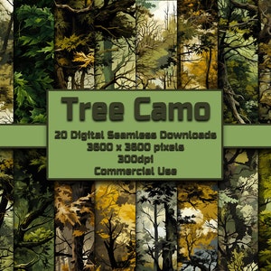 Tree Camo Seamless Pattern Digital Download Tile Background Camouflage Wallpaper Commercial Use Hunting Texture Wilderness Digital Paper
