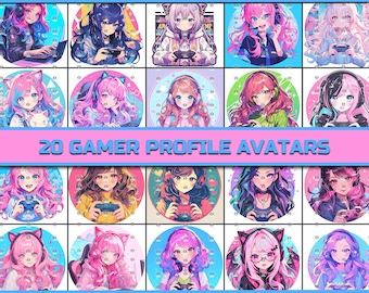 Anime Girl Gamer 20 Digital Download Gaming Profile Logos, High-Resolution Esports Avatars for Streamers Twitch YouTube TikTok Instagram