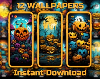 Jack-o'-lantern Phone Wallpaper 12 Digital Download Backgrounds Halloween iPhone Background Spooky Android Background Pumpkin Wallpaper