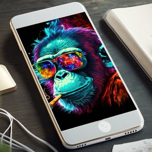 Psychedelic Monkey Phone Wallpaper Digital Download Backgrounds Trippy iPhone Background Stoned Monkey Android Background Hippie Wallpapers image 6