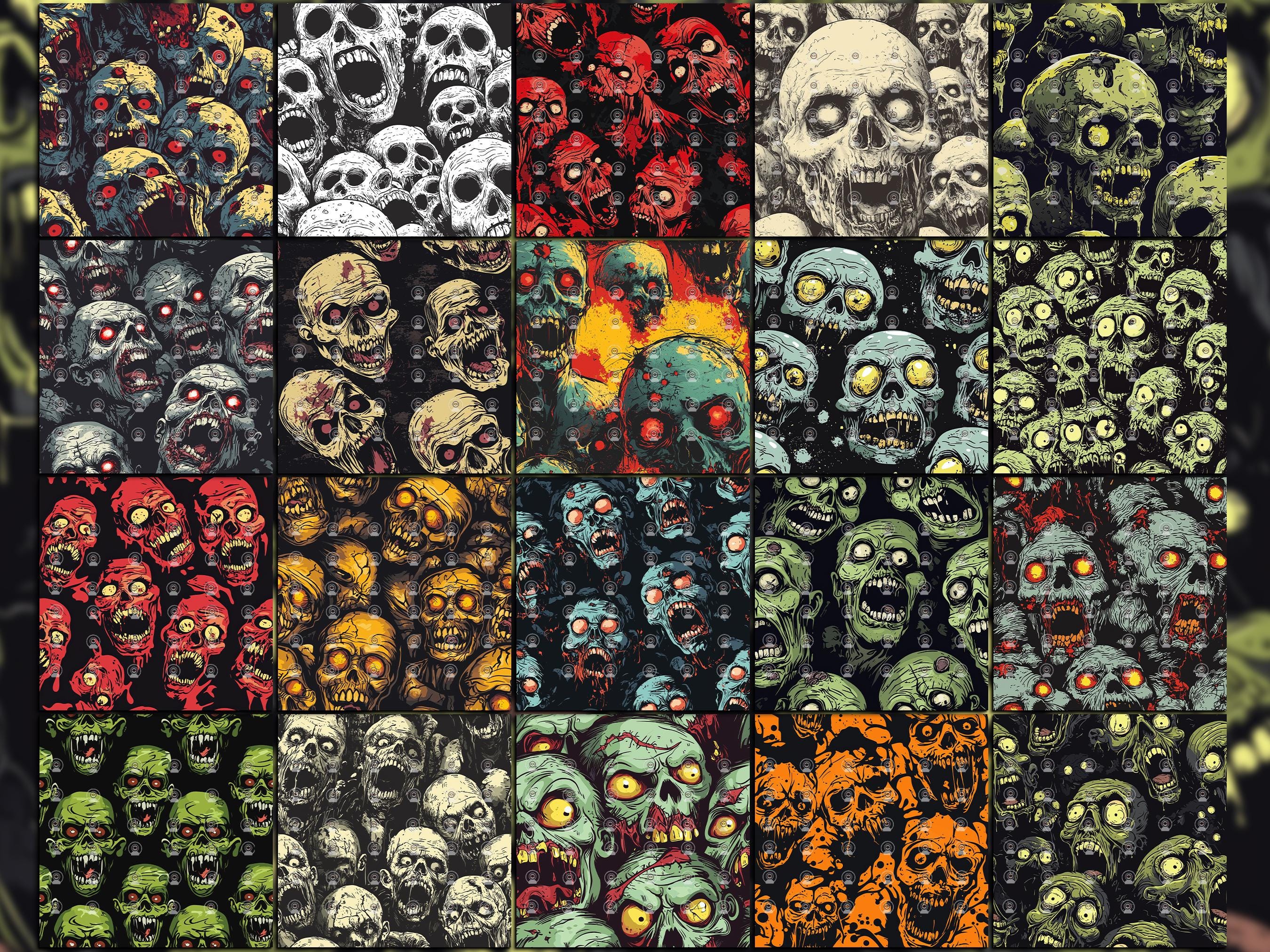 Undead Patterns Horror Zombie Seamless Pattern Digital Download Tile Background ...
