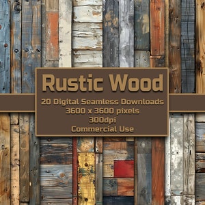 May include: A collection of 20 digital seamless wood textures. Each texture is 3600 x 3600 pixels and 300dpi. The textures are a variety of colors, including brown, gray, white, and red. The textures are perfect for use in digital design projects.
