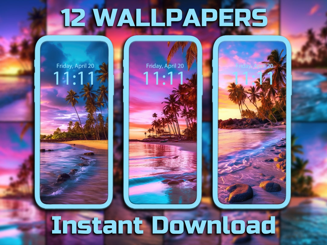 Sunset Beach Phone Wallpaper 12 Digital Download Backgrounds Tropical ...