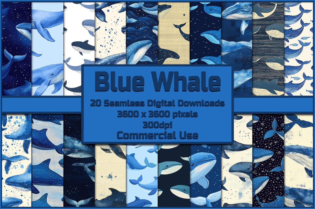 Blue Whale Seamless Pattern Digital Download Tile Background Printable ...