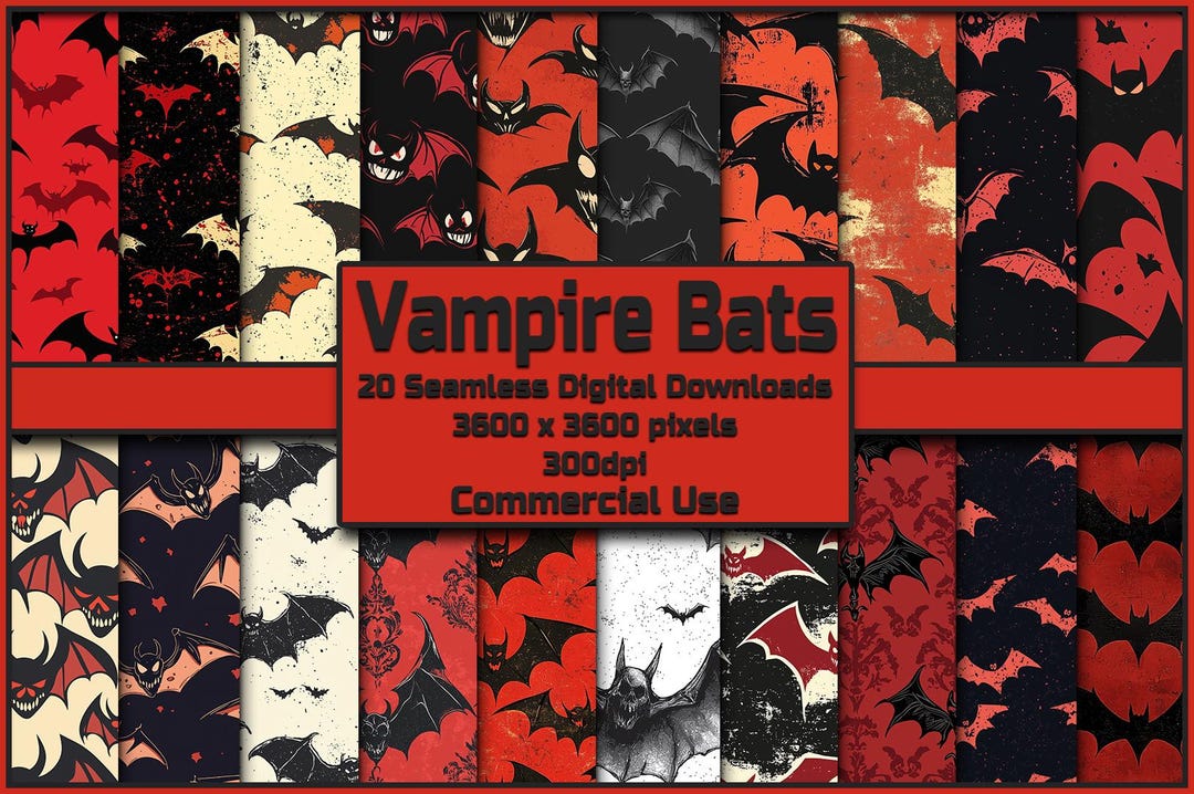 Vampire Bat Seamless Pattern Digital Download Tile Background Halloween ...