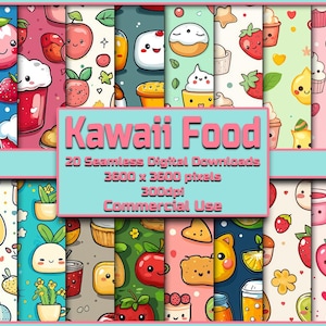 Kawaii Food Seamless Pattern Digital Download Tile Background Cute Wallpaper Commercial Use Texture Cozy Kawaii Digital Paper Kawaii Kid