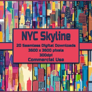 NYC Skyline Seamless Pattern Digital Download Tile Background Printable Wallpaper Commercial Use Clipart Abstract City Texture Digital Paper