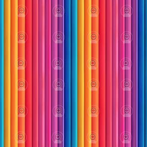 May include: A bright, colourful background featuring vertical stripes in a rainbow of shades. The stripes alternate between pink, purple, blue, yellow, orange, and red. A repeating pattern of a camera lens is visible on each stripe.