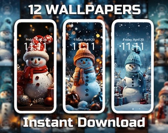 Fondo de pantalla de teléfono de muñeco de nieve de invierno 12 fondos de descarga digital Fondo de pantalla de Navidad Fondos de Navidad Fondo de pantalla de muñeco de nieve Fondo de pantalla de vacaciones