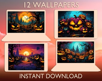 Halloween Pumpkin Desktop Wallpaper 12 Digital Download Backgrounds Halloween MAC Wallpaper Fall PC Wallpaper Halloween Tablet Wallpaper