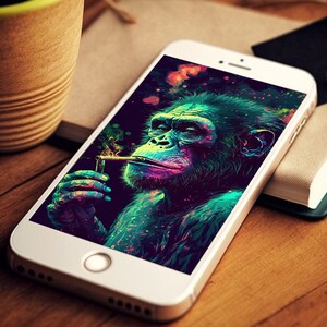 Psychedelic Monkey Phone Wallpaper Digital Download Backgrounds Trippy iPhone Background Stoned Monkey Android Background Hippie Wallpapers image 5