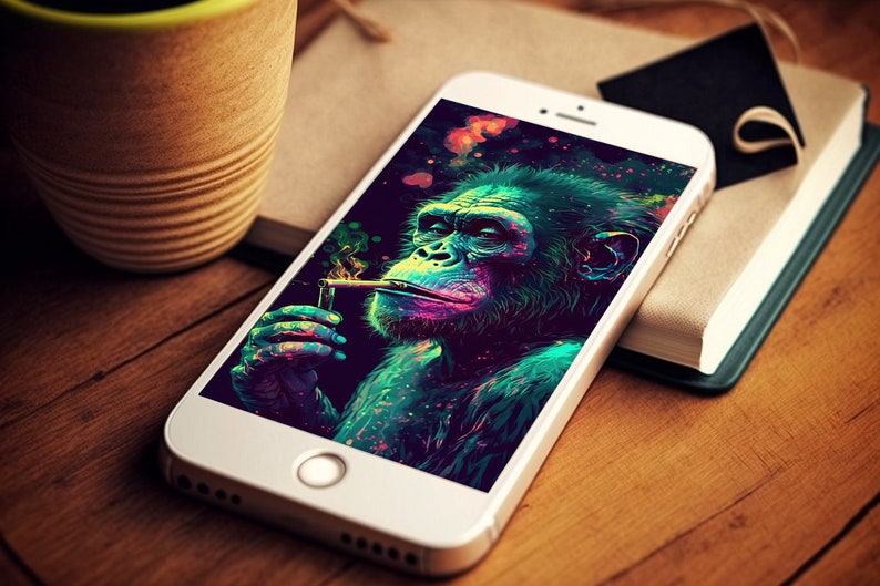 Psychedelic Monkey Phone Wallpaper Digital Download Backgrounds Trippy iPhone Background Stoned Monkey Android Background Hippie Wallpapers image 5