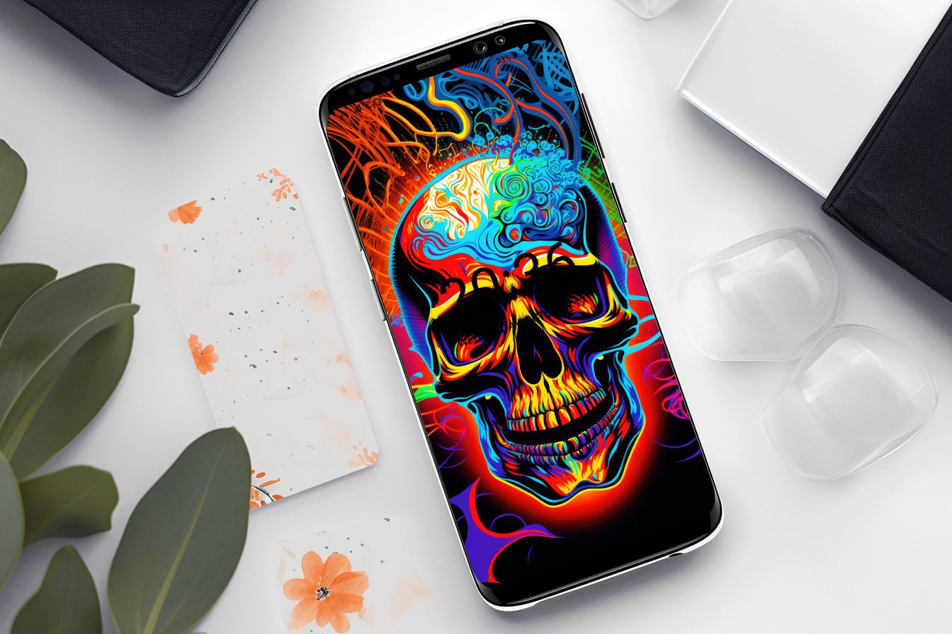 Trippy Skull Phone Wallpaper 8 Digital Download Backgrounds Psychedelic ...
