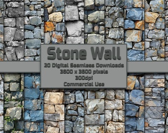 Stone Wall Seamless Pattern Digital Download Tile Background Rustic Stone Wallpaper Commercial Use Rock Wall Texture Fieldstone Sandstone