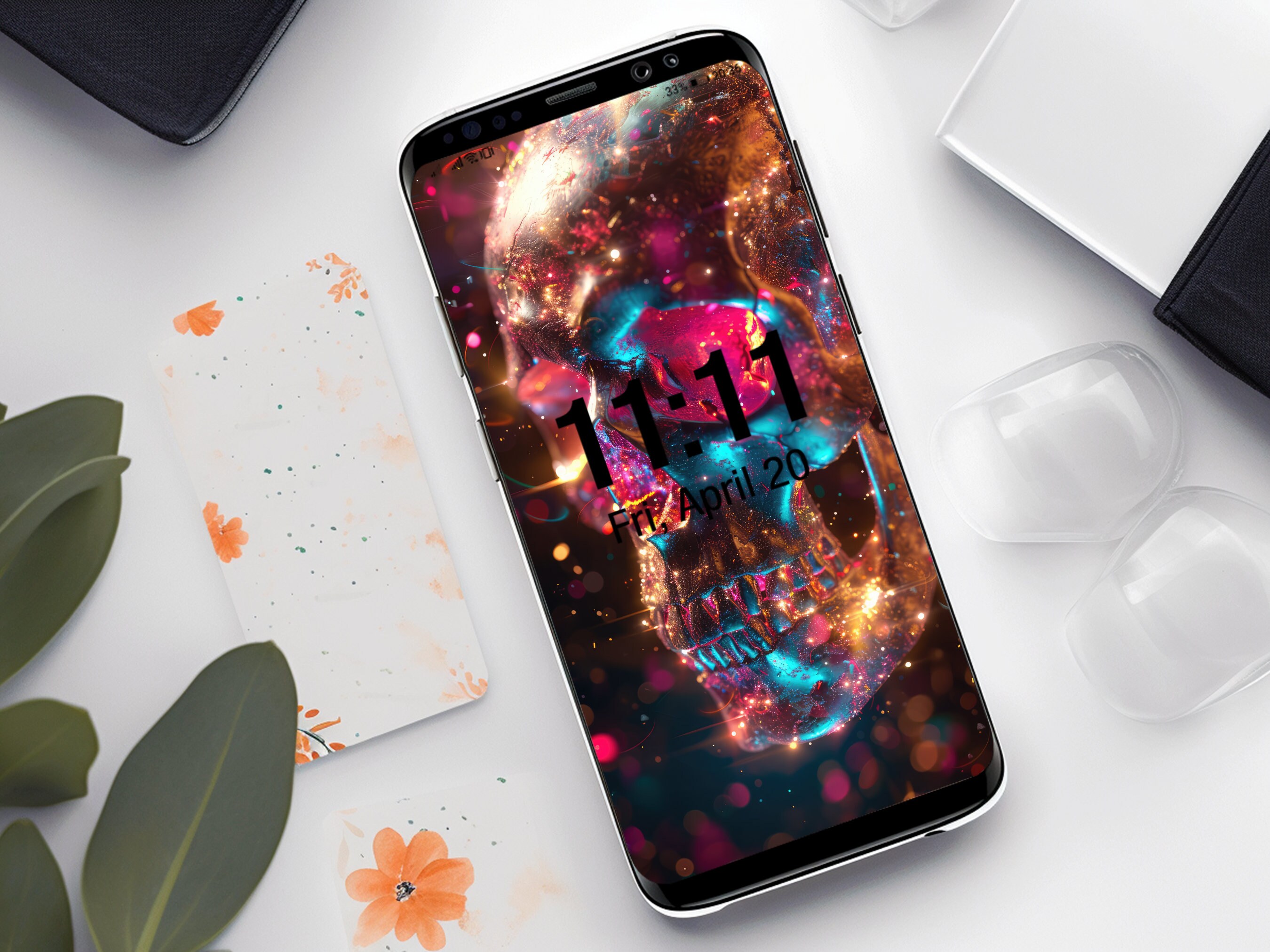 Neon Glitch Skull Wallpaper 8 Digital Download Backgrounds Digital