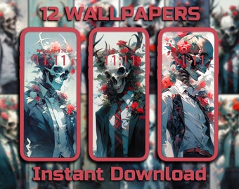 Anime Floral Skeleton Phone Wallpaper 12 Digital Download Backgrounds Gothic iPhone Wallpaper Anime Skull Android Wallpaper Fantasy Skeleton