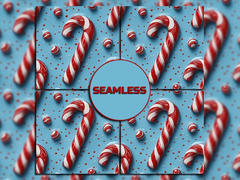 Candy Cane Seamless Pattern Digital Download Tile Background Holiday