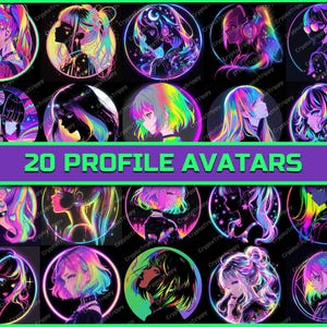 Neon Anime Girl 20 Digital Download Gaming Profile Logos, High-Resolution Social Media Avatars for Streamers Twitch YouTube TikTok Instagram