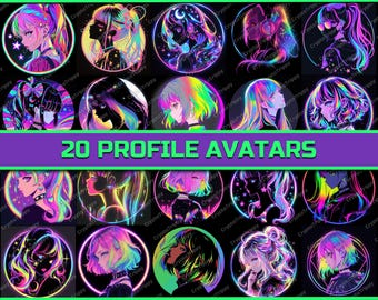 Neon Anime Girl 20 Digital Download Gaming Profile Logos, High-Resolution Social Media Avatars for Streamers Twitch YouTube TikTok Instagram