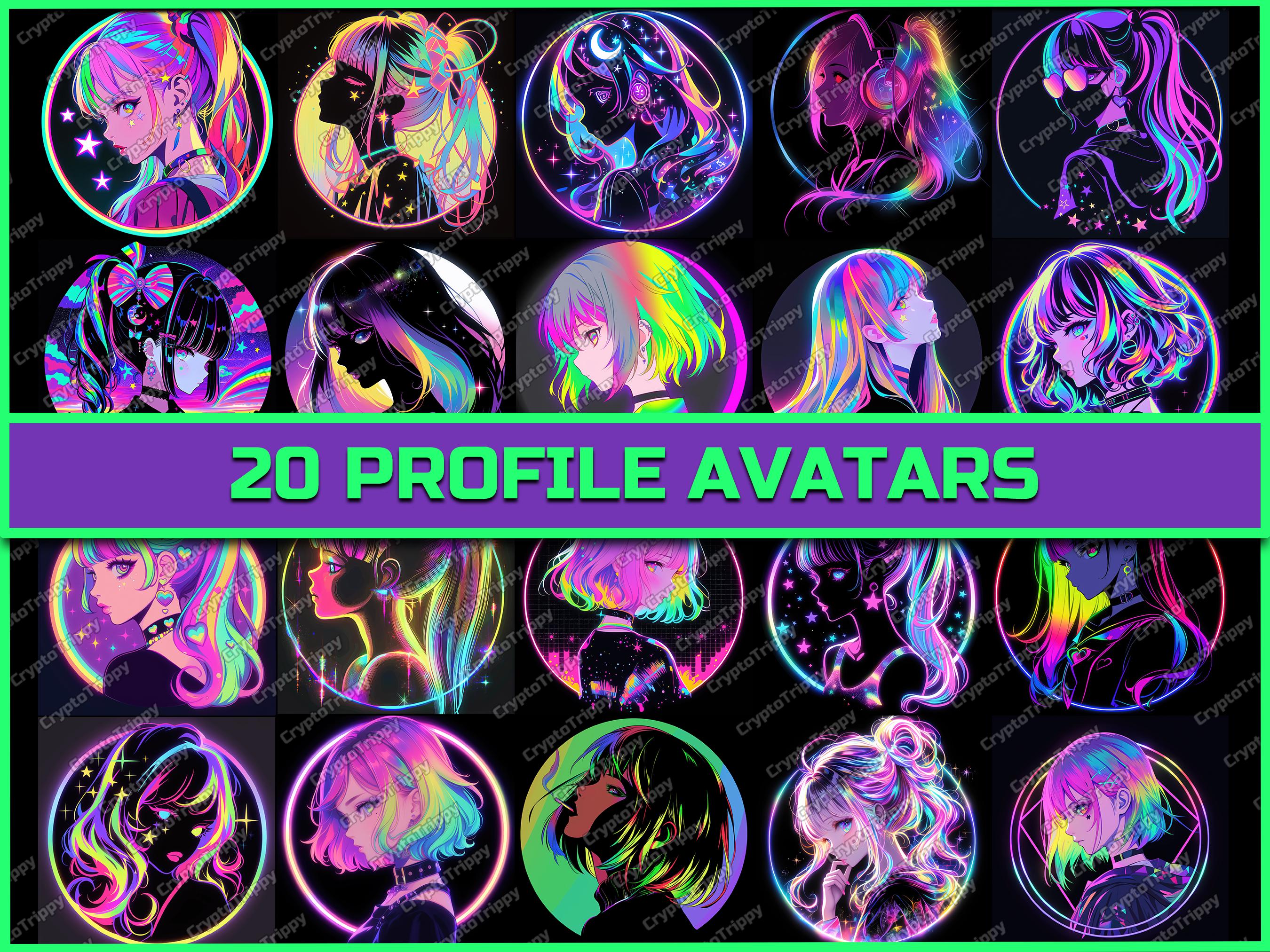 Neon Anime Girl 20 Digital Download Gaming Profile Logos, High-Resolution Social Media Avatars for Streamers Twitch YouTube TikTok Instagram