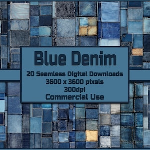 Blue Denim Fabric Seamless Pattern Digital Download Tile Background Printable Wallpaper Commercial Use Clipart Texture Digital Paper