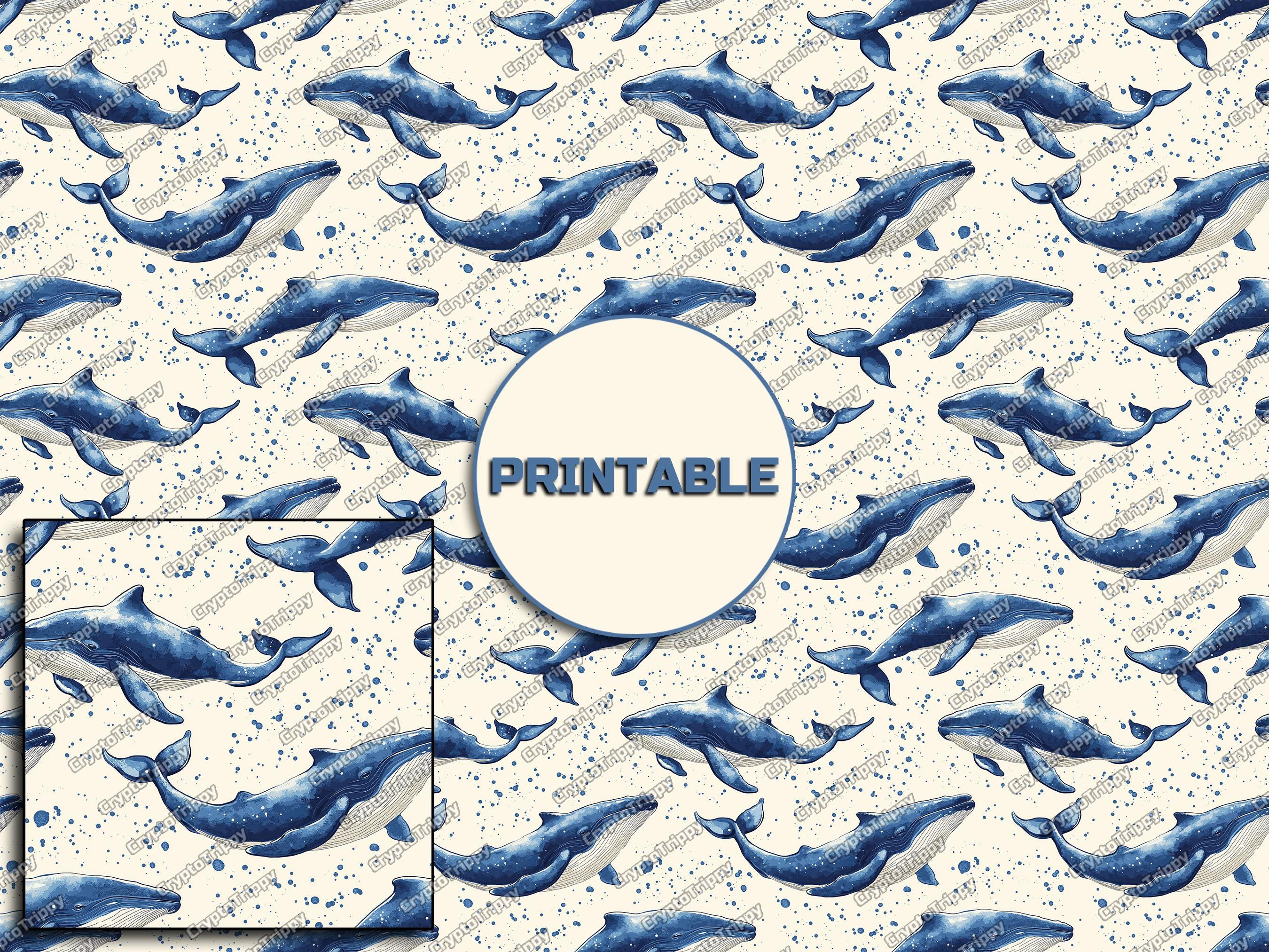 Blue Whale Seamless Pattern Digital Download Tile Background Printable ...