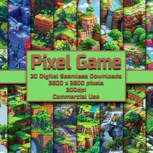 Pixel-Spiel Nahtlos Muster Digitaler Download Kachel Hintergrund Retro Spiel Wallpaper Kommerzielle Nutzung Textur 3D Pixel Art Digitales Papier