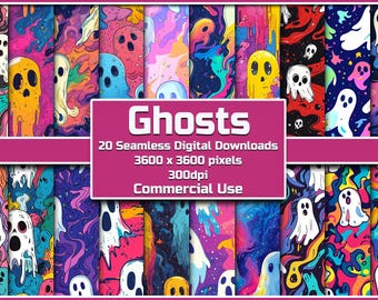 Groovy Ghost Seamless Pattern Digital Download Tile Background Halloween Wallpaper Commercial Use Texture Spooky Digital Paper Trippy Ghost