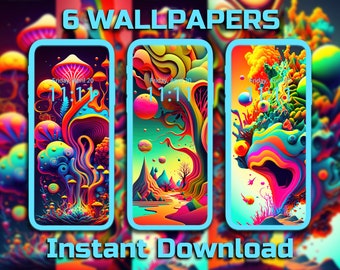 Trippy Phone Wallpaper 6 Pack Digital Download AI Backgrounds iPhone Backgrounds Psychedelic Android Backgrounds Trippy Wallpapers