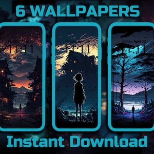 Dark Anime Phone Wallpaper 6 Pack Digital Download AI Backgrounds Japanese Phone Backgrounds Dark Anime Backgrounds Anime Wallpapers
