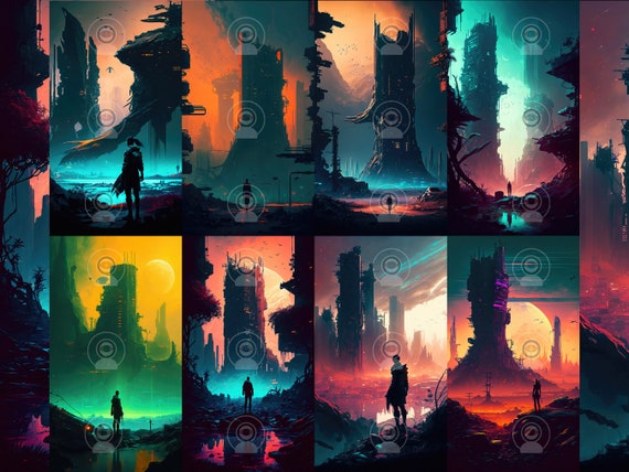 Cyberpunk Phone Wallpaper 8 Pack Digital Download AI 