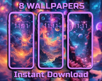 Galactisch droomlandschap Telefoonachtergrond 8 Digitale download Achtergronden Ruimte iPhone-achtergrond Celestial Android-achtergrond Nevelbehang