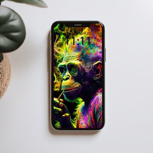 Psychedelic Monkey Phone Wallpaper Digital Download Backgrounds Trippy iPhone Background Stoned Monkey Android Background Hippie Wallpapers image 3