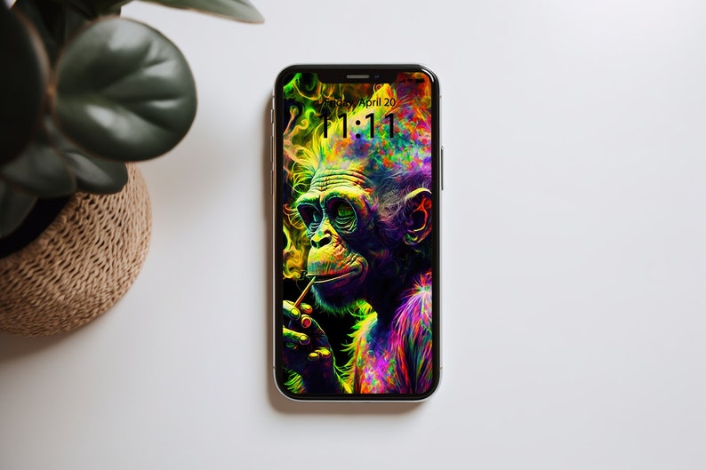 Psychedelic Monkey Phone Wallpaper Digital Download Backgrounds Trippy iPhone Background Stoned Monkey Android Background Hippie Wallpapers image 3