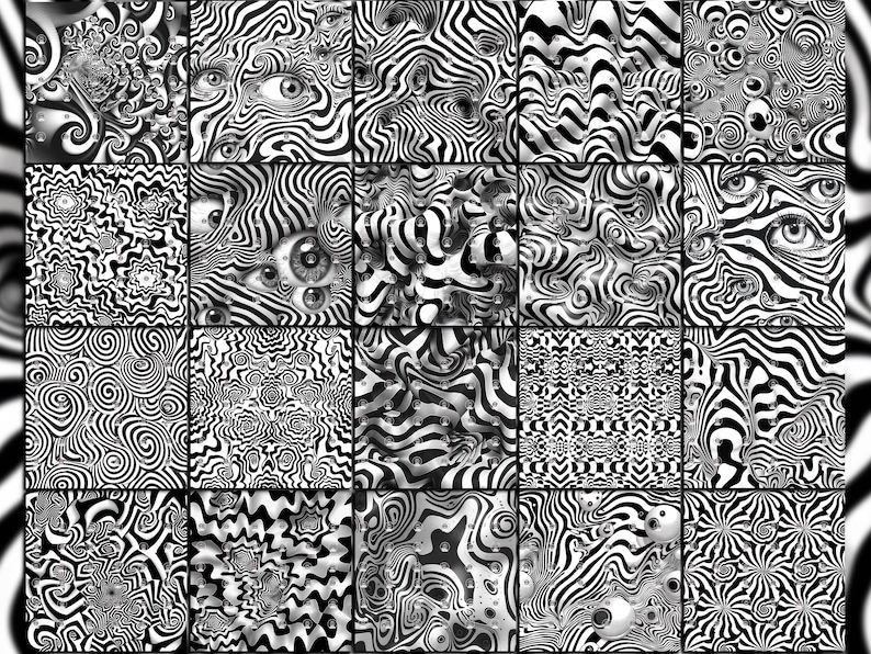 Trippy Black & White Seamless Pattern Digital Download Tile Background ...