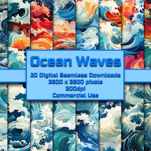 Ozean Wellen Musterdesign Digital Download Salzwasser Kachel Hintergrund Tapete Nautische Textur Kommerzielle Nutzung Surf Digitales Papier