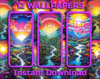 Psychedelic Landscape Mobile Wallpaper 12 Digital Download Backgrounds Trippy Wallpaper Mind-Bending Background Dreamy Landscape Groovy Art