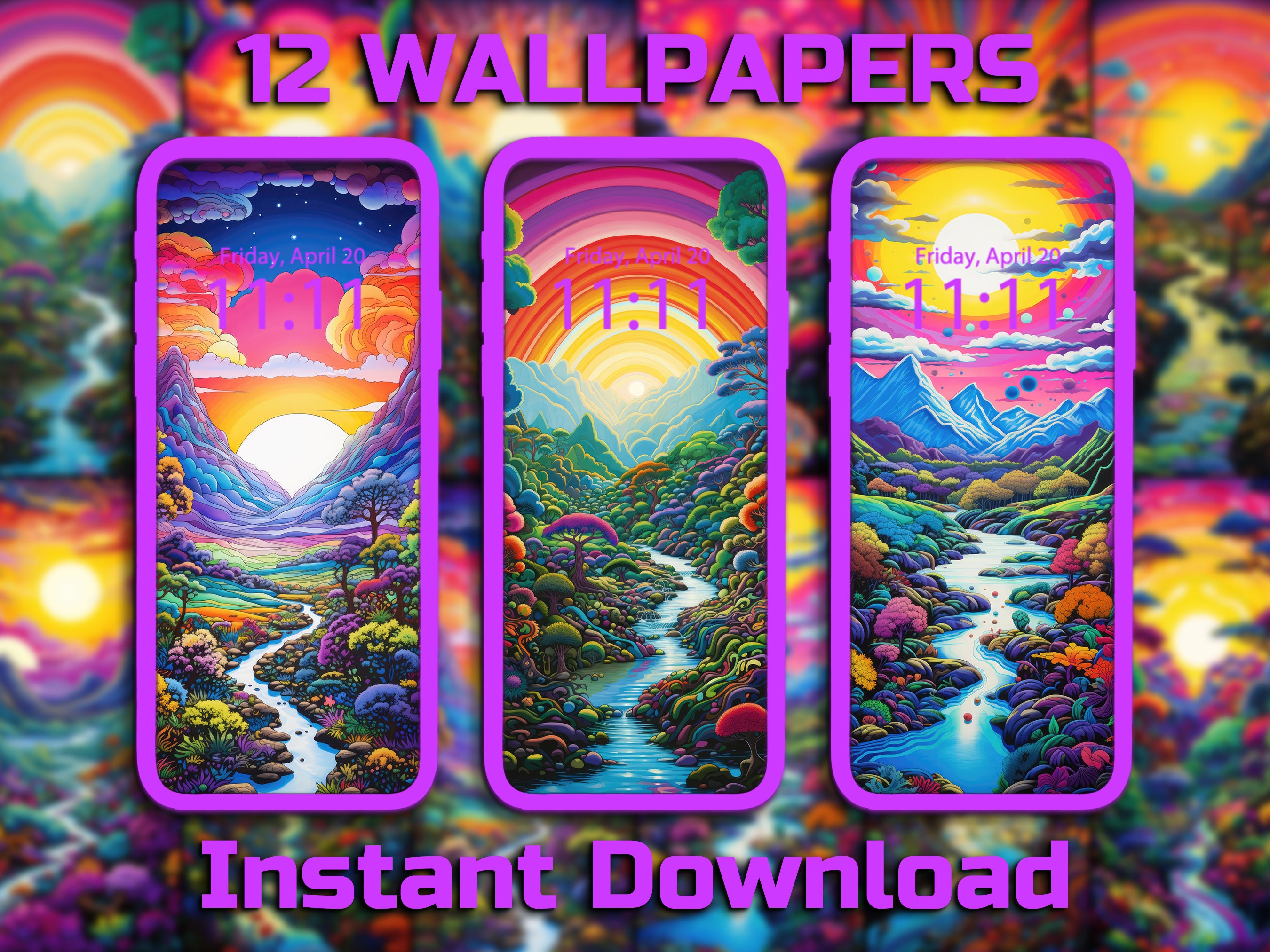 Fondo de pantalla para móvil con paisaje psicodélico 12 fondos de descarga  digital Fondo de pantalla psicodélico Fondo alucinante Paisaje de ensueño  Arte maravilloso - Etsy México, image size:2700x2025