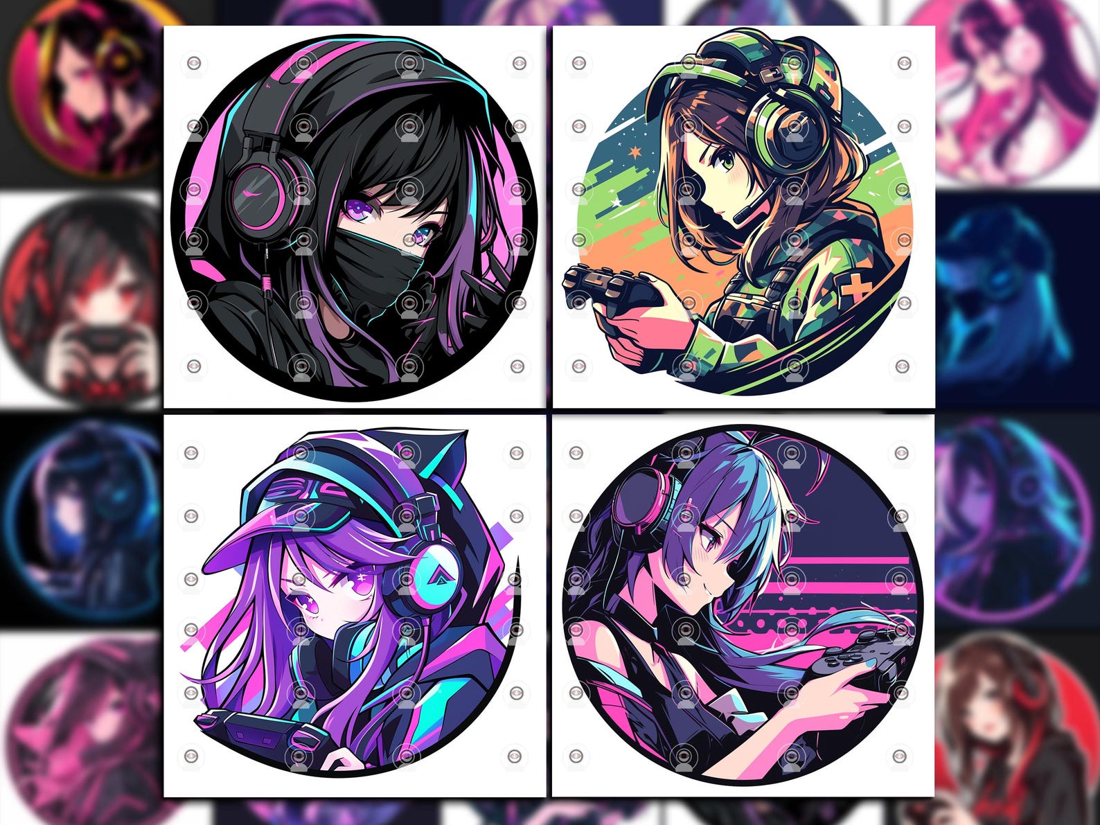 Punk Gamer Cyberpunk Gamer Girl 20 Digital Download Anime Gaming Profile Logos ...