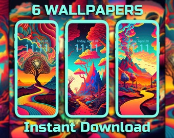 Psychedelic Landscape iPhone Android Wallpaper 6 Digital Download Backgrounds Wallpapers Surreal Psychedelic Backgrounds Trippy Wallpapers